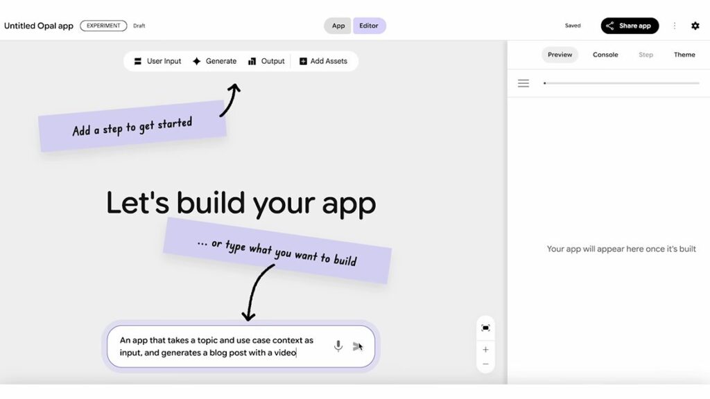 Build apps on google opal