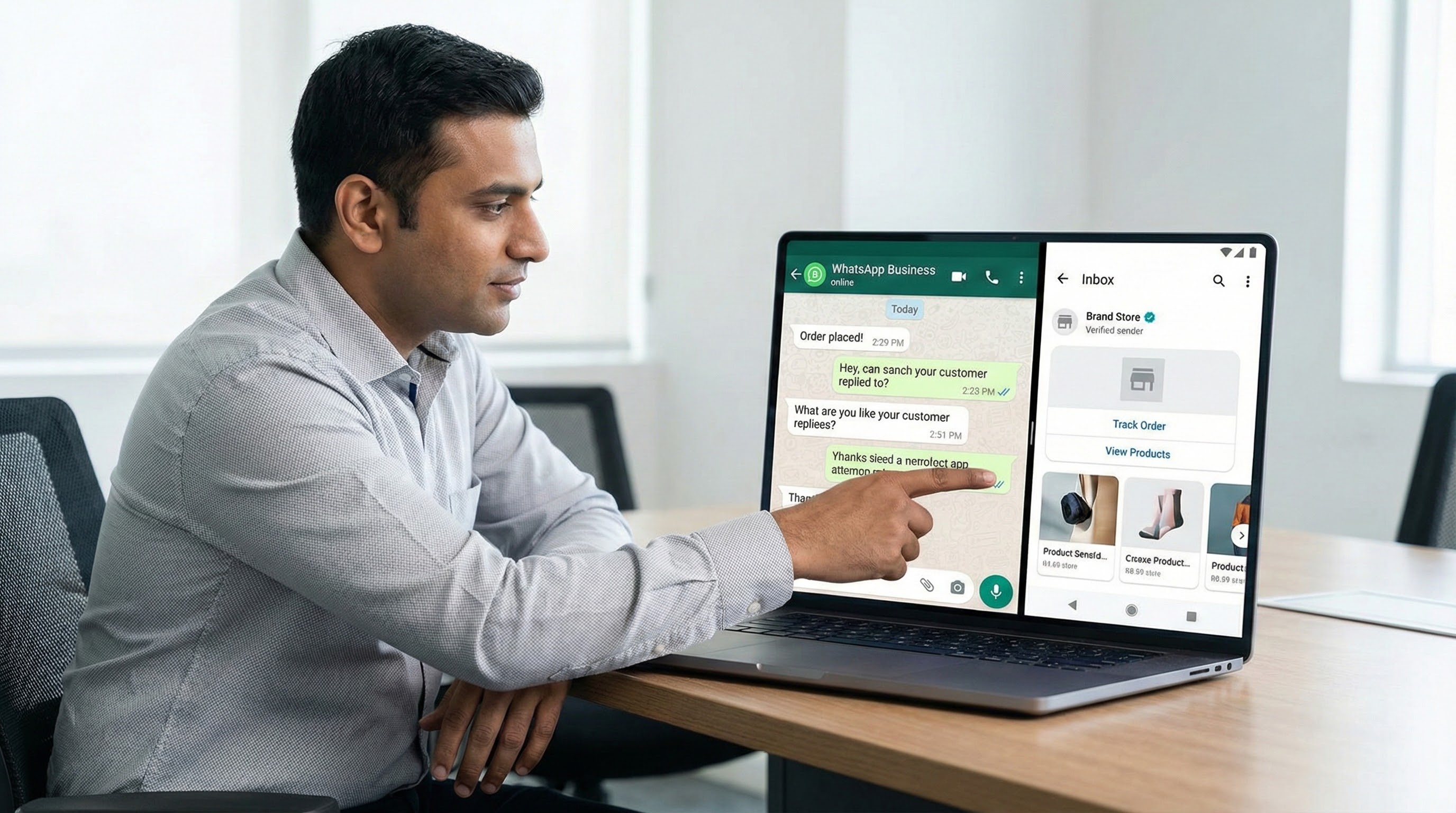 Whatsapp marketing vs rcs messaging example showing verified business branding, buttons, and rich message formats inside a native messaging inbox.