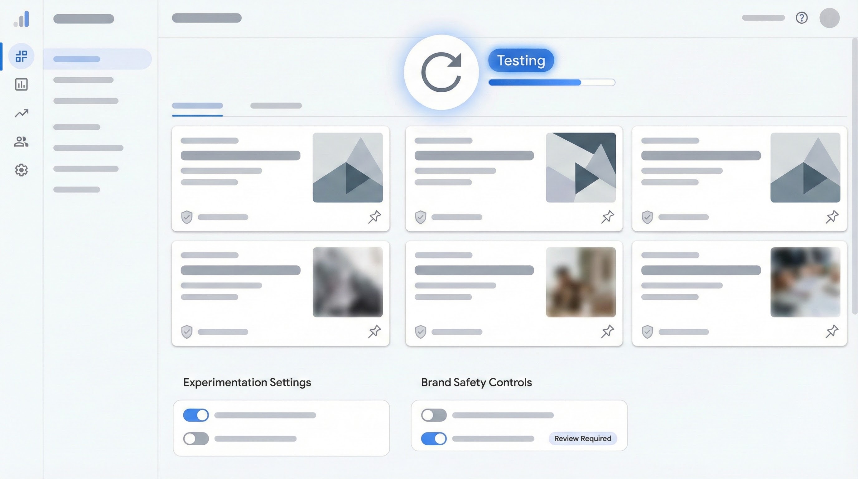Mockup of automated ad variations and testing controls