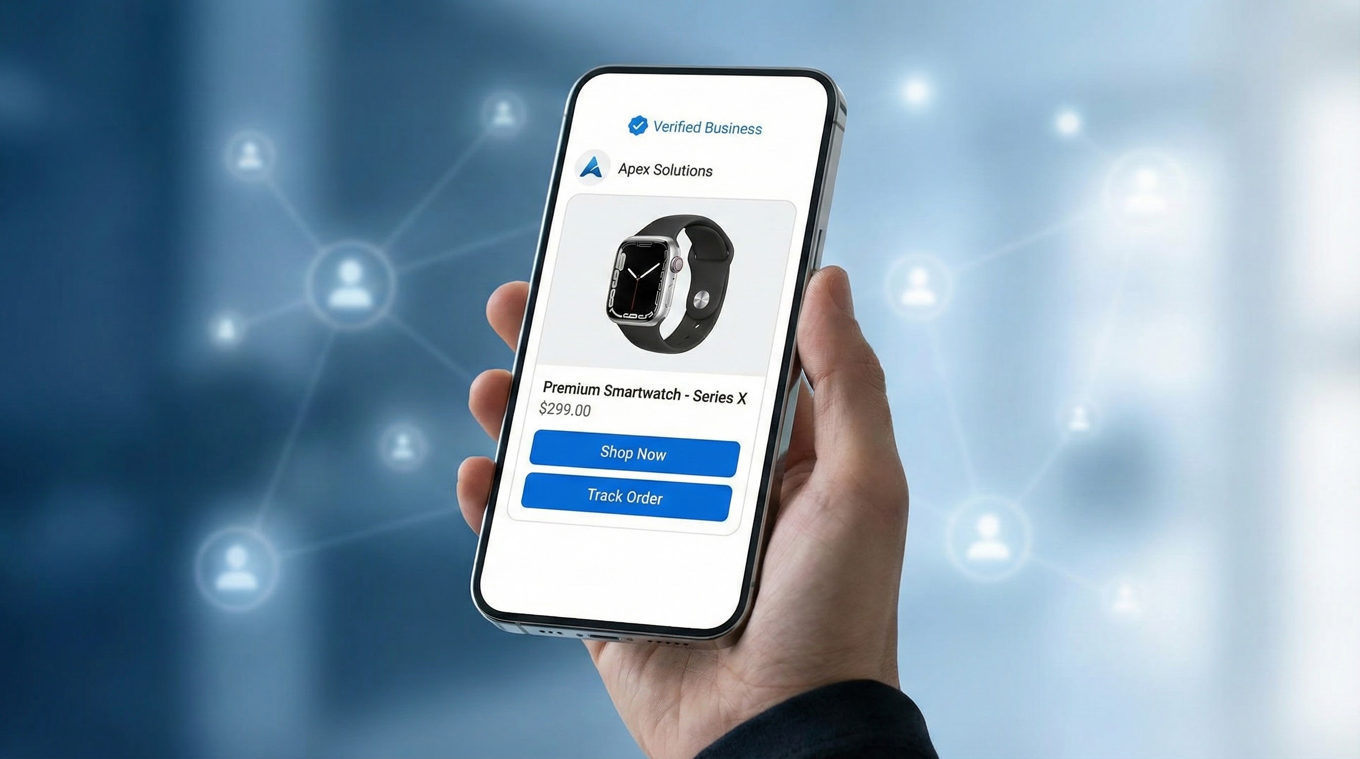 Rcs business message with rich card and cta buttons on a smartphone