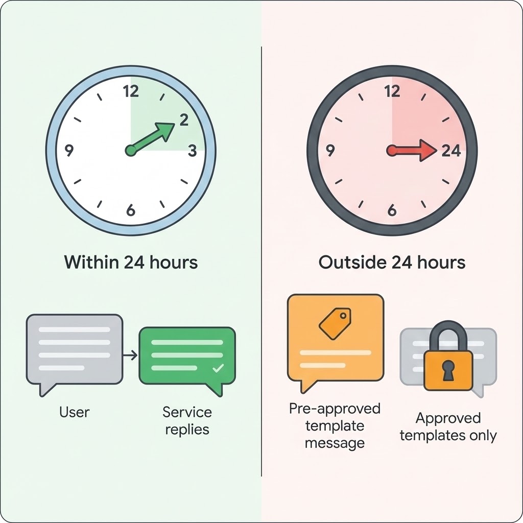 Visual explaining 24-hour customer service window for whatsapp messages.