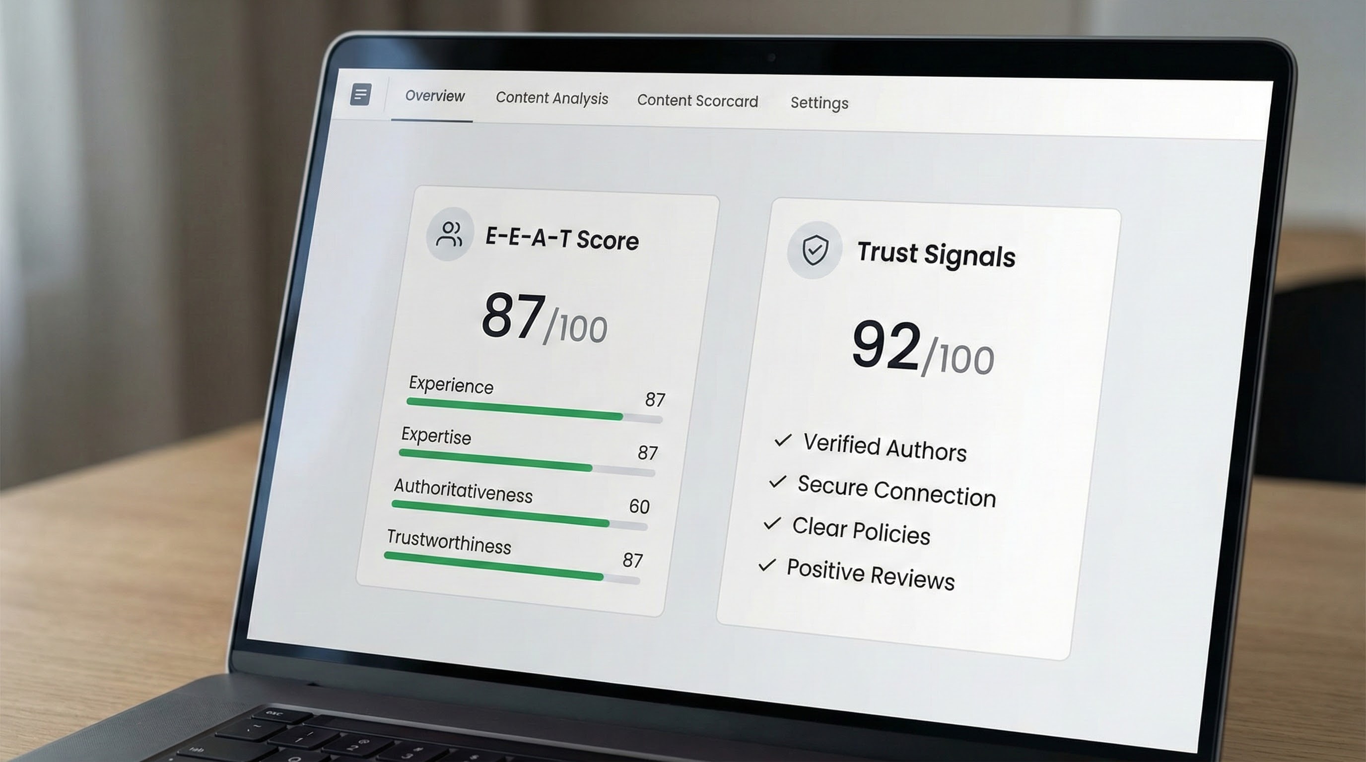 Ai content quality signals with e-e-a-t and trust dashboard