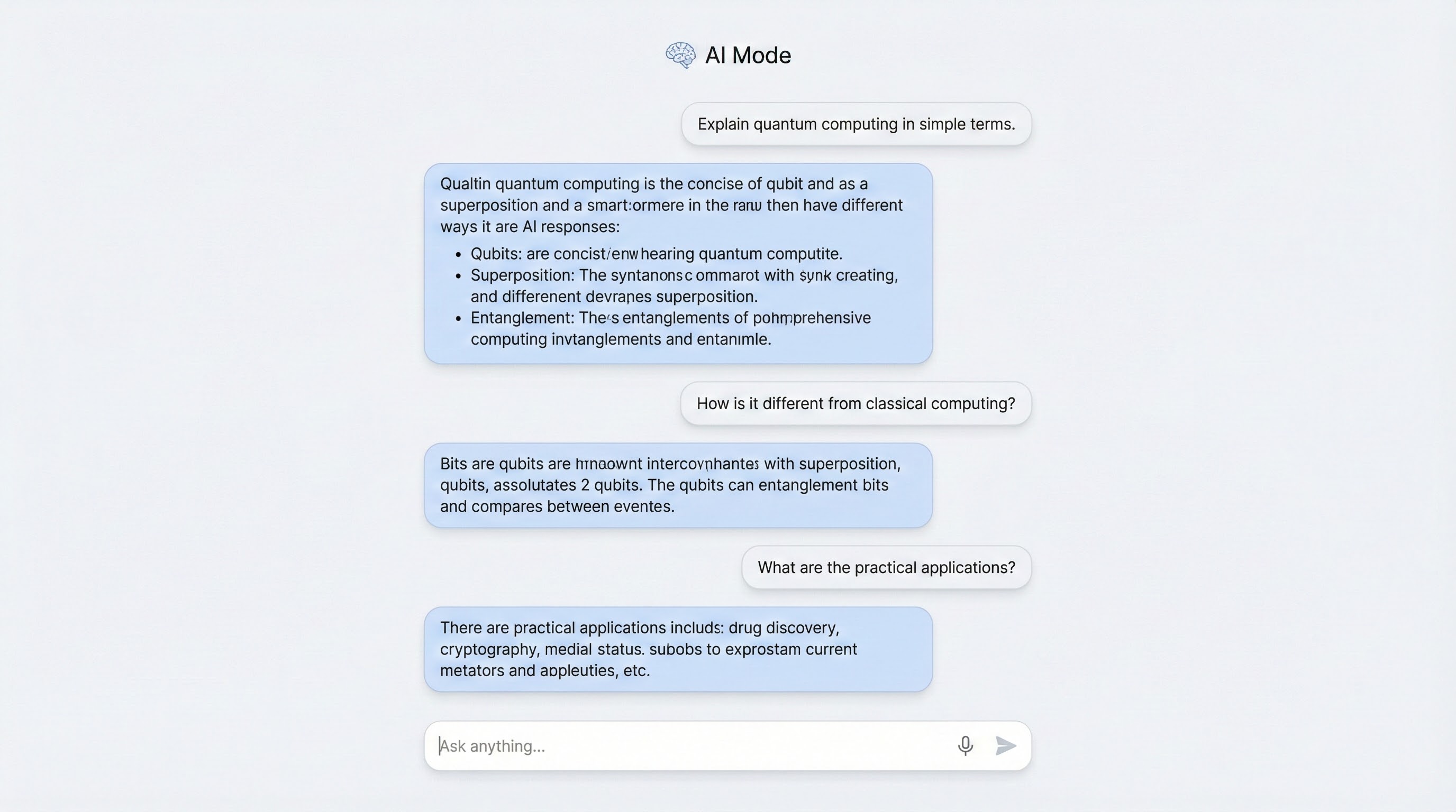 Google ai mode interface illustrating conversational search with follow-up questions