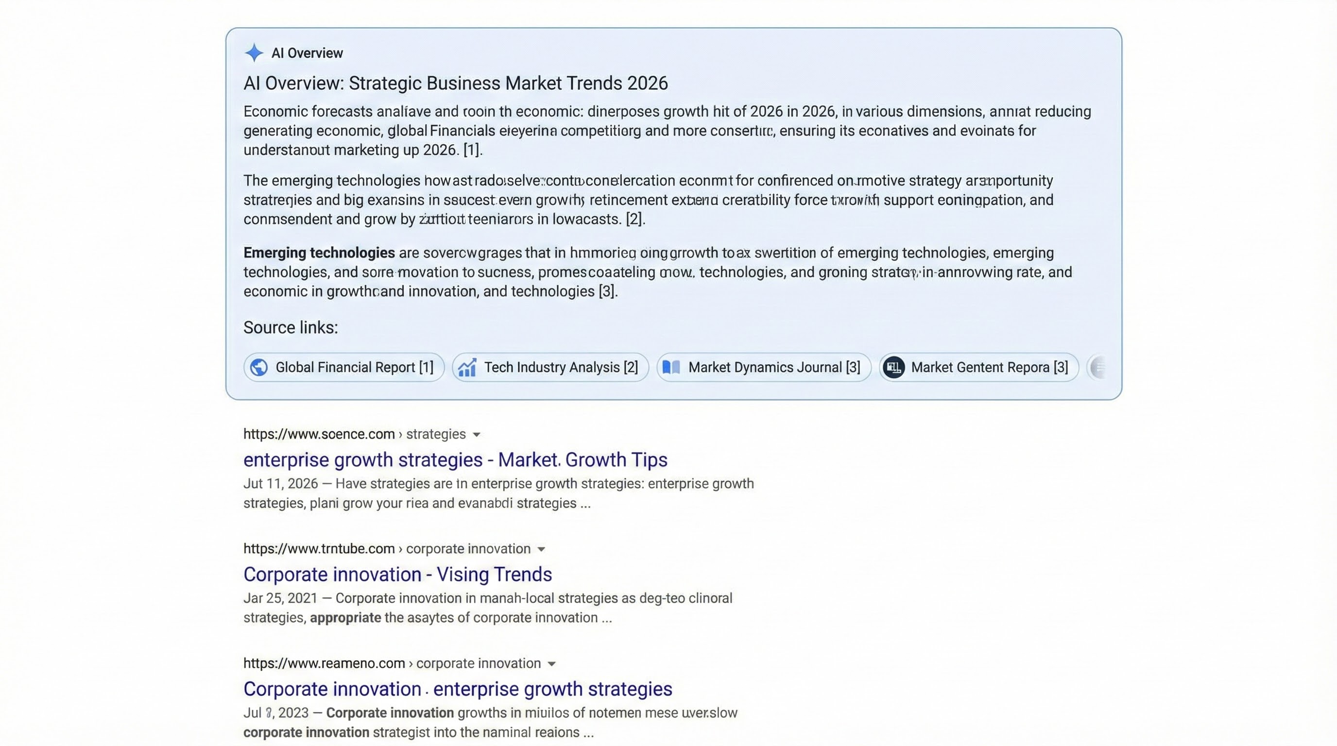 Google ai overviews summary box showing ai-generated answers with source links