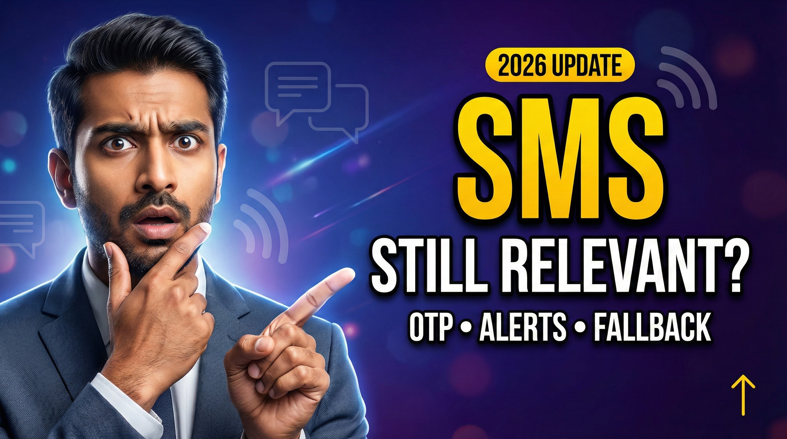 Is sms messaging still relevant in 2026? Person thinking about sms use cases like otp and alerts