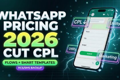 Whatsapp business pricing 2026 concept banner with chat and pricing cards.