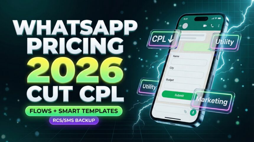 Whatsapp business pricing 2026 concept banner with chat and pricing cards.
