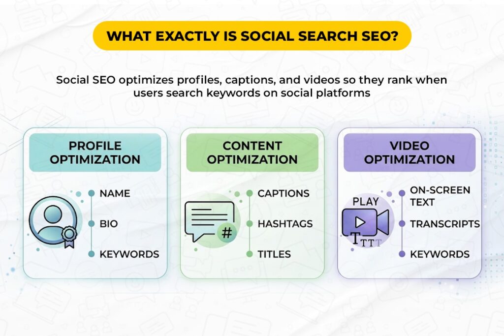 Social media search 2026 comparison showing the shift from old social media feed discovery to keyword-based social search results on youtube instagram and linkedin