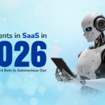 Cover image showing ai agents in saas in 2026 transitioning from support bots to autonomous operations with a futuristic robot and the year 2026.